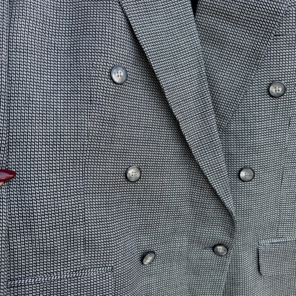 Vtg Bachrach Double‎ Breasted Houndstooth Blazer Jacket 44L USA Made Black White
